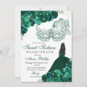 Emerald Green Floral Masquerade Sweet 16 Kaart (Voorkant)
