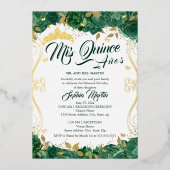 Emerald Green Floral Mis Quince Quinceanera Folie Uitnodiging (Voorkant)