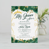 Emerald Green Floral Mis Quince Quinceanera Folie Uitnodiging (Staand Voorkant)