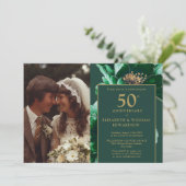 Emerald Green Floral Modern 50e Jubileum Foto Kaart (Staand voorkant)