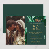 Emerald Green Floral Modern 50e Jubileum Foto Kaart (Voorkant / Achterkant)