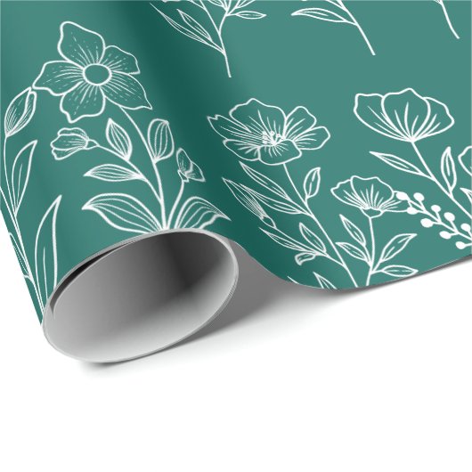 Emerald Green Floral Modern Rustic Elegant Cadeaupapier (Rol Hoek)