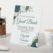 Emerald Green Floral Onderteken ons gastenboek Reclamebord Met Voetstuk (Insitu)