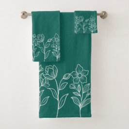 Emerald Green Floral Pattern Moderne Unieke Bad Handdoek