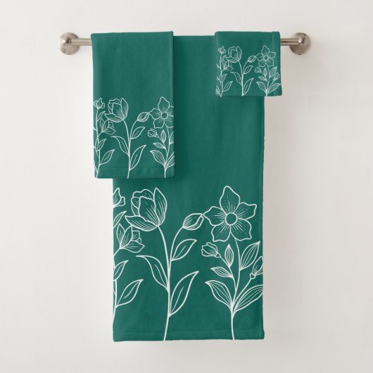 Emerald Green Floral Pattern Moderne Unieke Bad Handdoek (Insitu)