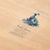 Emerald Green Floral Peacock Bridal Shower Acryl Uitnodigingen (Laagn)