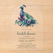 Emerald Green Floral Peacock Bridal Shower Acryl Uitnodigingen (Voorkant)