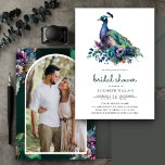 Emerald Green Floral Peacock Foto Vrijgezellenfees Kaart<br><div class="desc">Laat uw gasten versteld staan met deze elegante vrijgezellenfeest-uitnodiging met een prachtige pauw en sierlijke veren met moderne typografie. Voeg eenvoudig uw evenementgegevens toe aan deze gebruiksvriendelijke sjabloon en versier deze kaart met uw favoriete foto om er een unieke uitnodiging van te maken.</div>