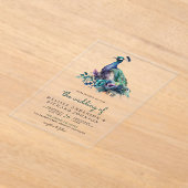 Emerald Green Floral Peacock Wedding Acryl Uitnodigingen (Laagn)
