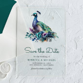 Emerald Green Floral Peacock Wedding Save the Date Acryl Uitnodigingen