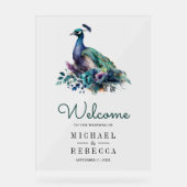 Emerald Green Floral Peacock Wedding Welcome Acryl Bord (Voorkant)