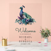 Emerald Green Floral Peacock Wedding Welcome Acryl Bord (Huwelijk)