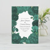 Emerald Green Floral Photo and QR Code Wedding Kaart (Staand voorkant)