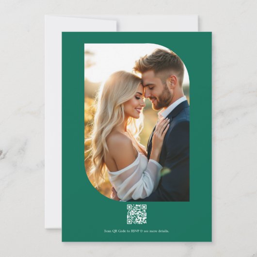 Emerald Green Floral Photo and QR Code Wedding Kaart (Achterkant)