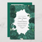 Emerald Green Floral Photo and QR Code Wedding Kaart (Voorkant / Achterkant)