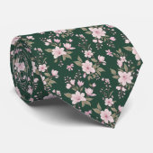 Emerald Green Floral Pink Blossom Stropdas (Opgerold)