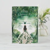 Emerald Green Floral Princess Dress Mis Quince Kaart (Staand voorkant)