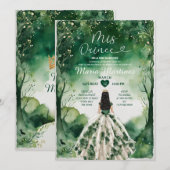 Emerald Green Floral Princess Dress Mis Quince Kaart (Voorkant / Achterkant)