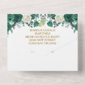 Emerald Green Floral Princess Gold Quinceañera All In One Uitnodiging (Achterkant)