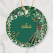 Emerald Green Floral Princess Gold Quinceañera Bedankjes Labels (Achterkant)
