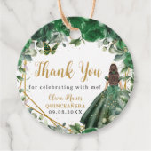 Emerald Green Floral Princess Gold Quinceañera Bedankjes Labels (Voorkant)