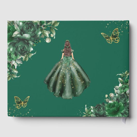 Emerald Green Floral Princess Gold Quinceanera Gastenboek (Achterkant)