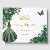 Emerald Green Floral Princess Gold Quinceanera Gastenboek (Voorkant)