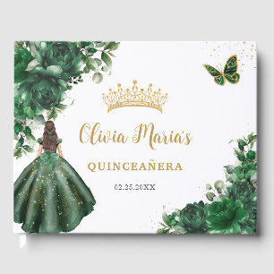 Emerald Green Floral Princess Gold Quinceanera Gastenboek