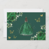 Emerald Green Floral Princess Gold Quinceañera Save The Date (Achterkant)