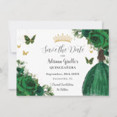 Emerald Green Floral Princess Gold Quinceañera Save The Date (Voorkant)