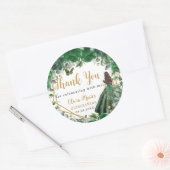 Emerald Green Floral Princess Quinceañera Favor Ronde Sticker (Envelop)