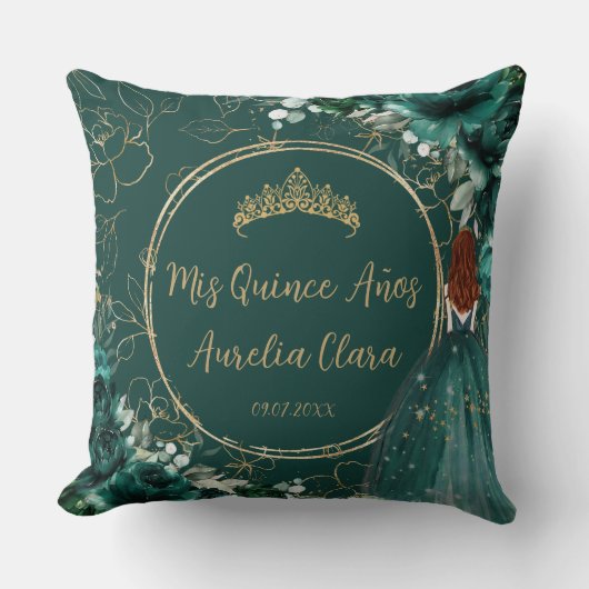 Emerald Green Floral Princess Quinceañera Keepomwi Kussen (Voorkant)