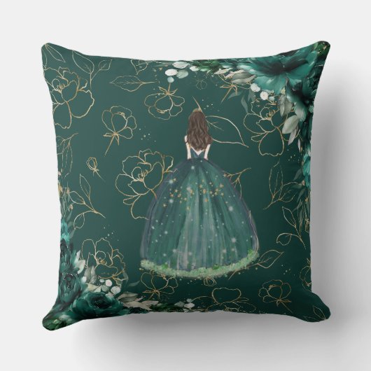 Emerald Green Floral Princess Quinceañera Keepomwi Kussen (Achterkant)