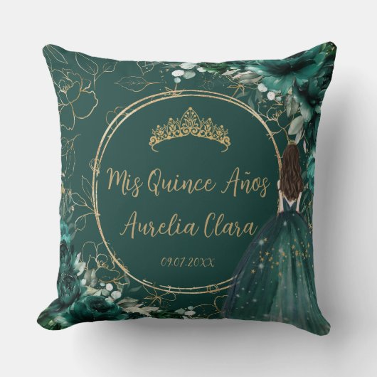 Emerald Green Floral Princess Quinceañera Keepomwi Kussen (Voorkant)