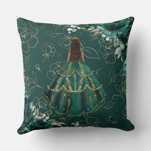 Emerald Green Floral Princess Quinceañera Keepomwi Kussen (Achterkant)