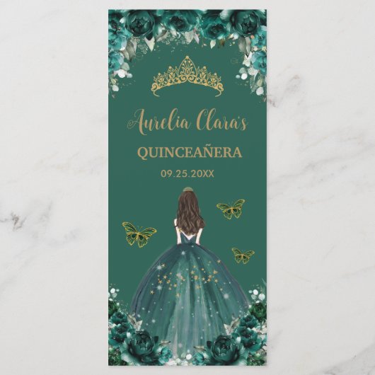 Emerald Green Floral Princess Quinceañera Menu (Achterkant)