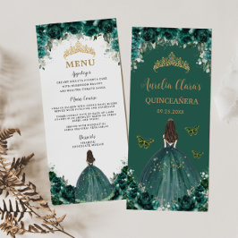 Emerald Green Floral Princess Quinceañera Menu