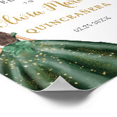 Emerald Green Floral Princess Quinceañera Welkom Poster (Hoek)