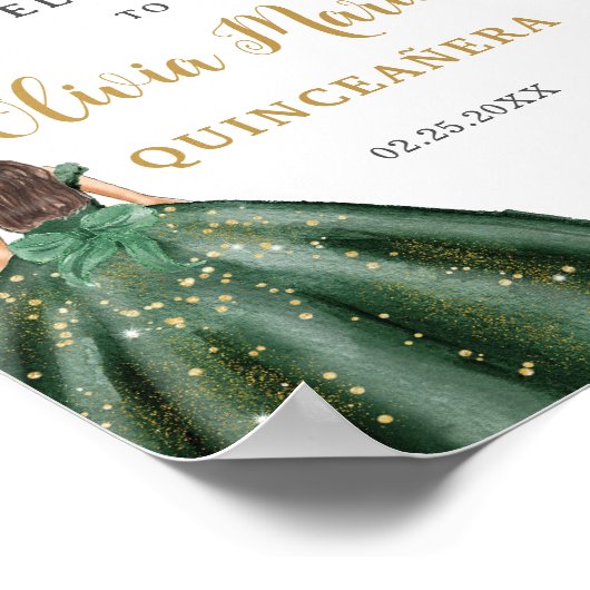 Emerald Green Floral Princess Quinceañera Welkom Poster (Hoek)