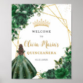 Emerald Green Floral Princess Quinceañera Welkom Poster (Voorkant)