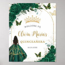Emerald Green Floral Princess Quinceañera Welkom Poster