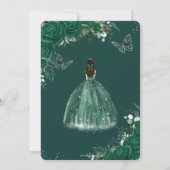 Emerald Green Floral Princess Silver Quinceañera Kaart (Achterkant)