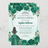 Emerald Green Floral Princess Tiara Quinceañera Kaart (Voorkant / Achterkant)