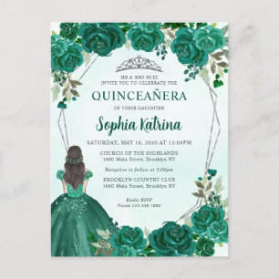 Emerald Green Floral prinses Tiara Quinceañera in Briefkaart