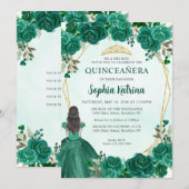 Emerald Green Floral prinses Tiara Quinceañera in Kaart (Voorkant / Achterkant)