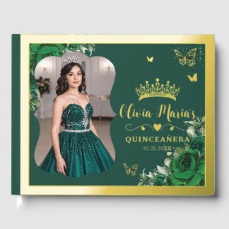 Emerald Green Floral Quinceanera 15 Sweet 16 Photo Gastenboek