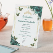 Emerald Green Floral Quinceanera Bar Cocktail Menu Reclamebord Met Voetstuk (Insitu)