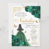 Emerald Green Floral Quinceanera Birthday Invitati Kaart (Voorkant)