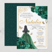 Emerald Green Floral Quinceanera Birthday Invitati Kaart (Voorkant / Achterkant)