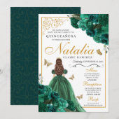 Emerald Green Floral Quinceanera Birthday Kaart (Voorkant / Achterkant)